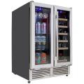 Koolatron 24 In Built-In Dual Zone Under-Counter Front-Venting French Door Wine and Beverage Fridge w/ Lock, 56 Can and 18 Bottle Capacity